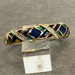 Butler signed Vintage gold tone enamel rhinestone pave bangle bracelet